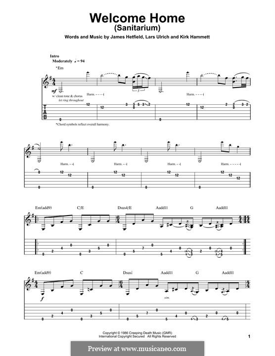 Welcome Home (Sanitarium): For guitar with tab by James Hetfield, Kirk Hammett, Lars Ulrich
