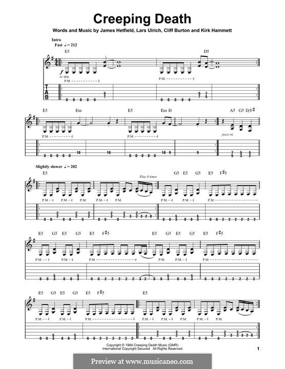 Creeping Death (Metallica): For guitar with tab by Cliff Burton, James Hetfield, Kirk Hammett, Lars Ulrich