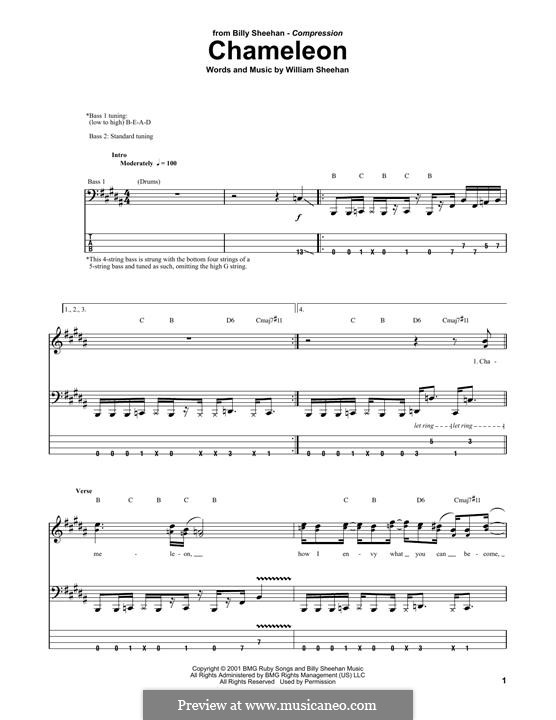 Chameleon (Billy Sheehan): For bass guitar with tab by William Sheehan