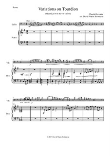 Tourdion (Quand je bois du vin clairet): For cello and piano by Claude Gervaise