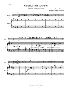 Tourdion (Quand je bois du vin clairet): For violin and piano by Claude Gervaise