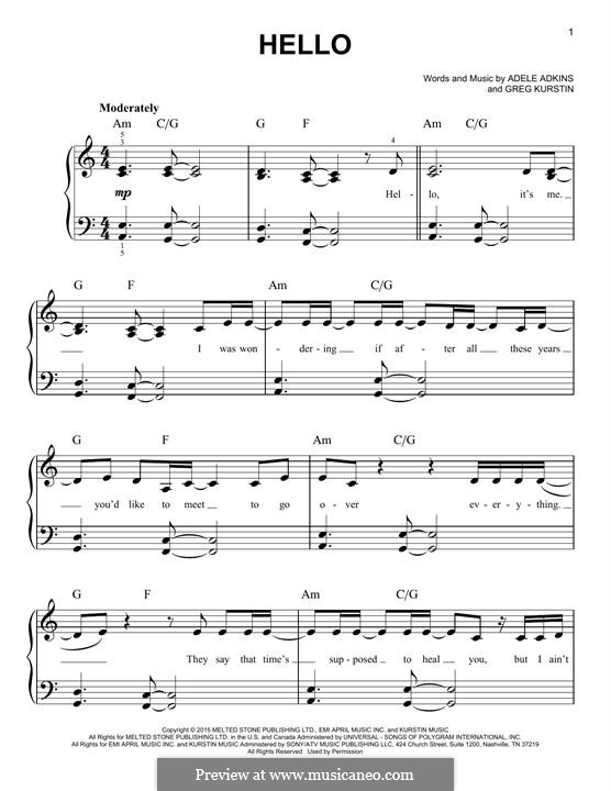 Instrumental version: For easy piano by Adele, Greg Kurstin