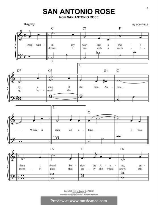 San Antonio Rose: For piano by Bob Wills