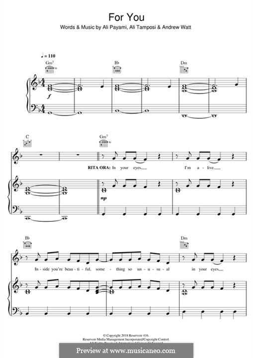 For You (Liam Payne & Rita Ora): For voice and piano (or guitar) by Alexandra Tamposi, Ali Payami, Andrew Watt