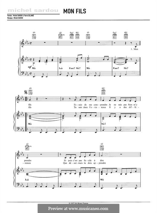 Mon Fils: For voice and piano by Michel Sardou