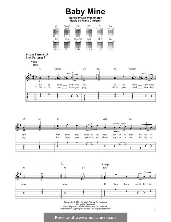 Baby Mine (from Walt Disney's Dumbo): For guitar with tab by Frank Churchill
