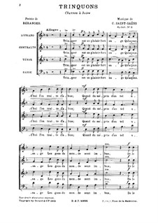 Two Choirs. No.2 Trinquons, Op.141: Two Choirs. No.2 Trinquons by Camille Saint-Saëns