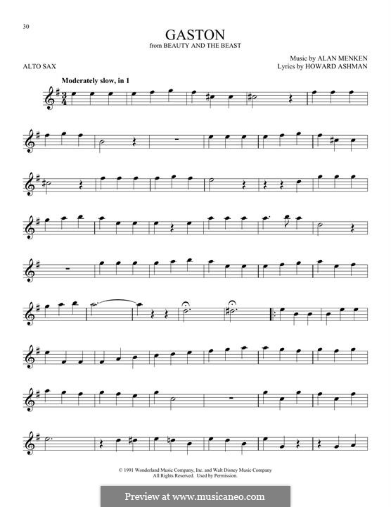 gaston from beauty and the beast by a menken sheet music on beauty and the beast sheet music