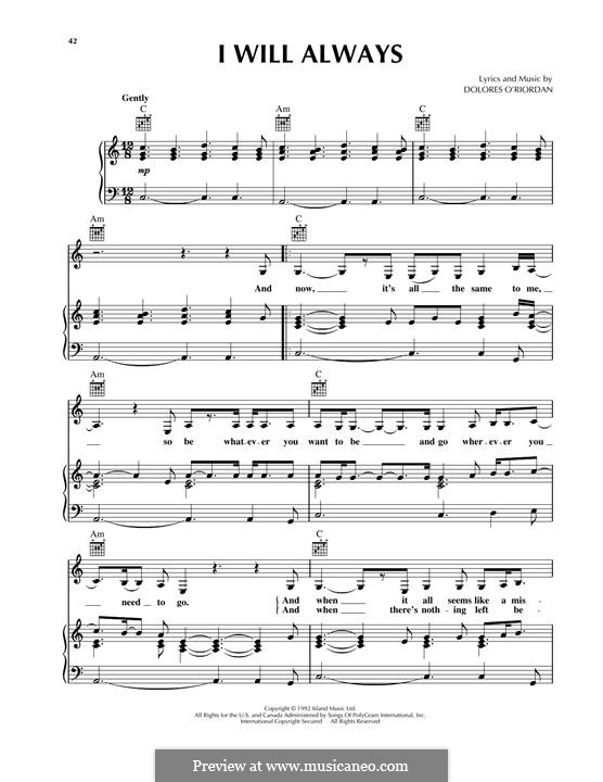 I Will Always (The Cranberries) by D. O'Riordan sheet music on MusicaNeo