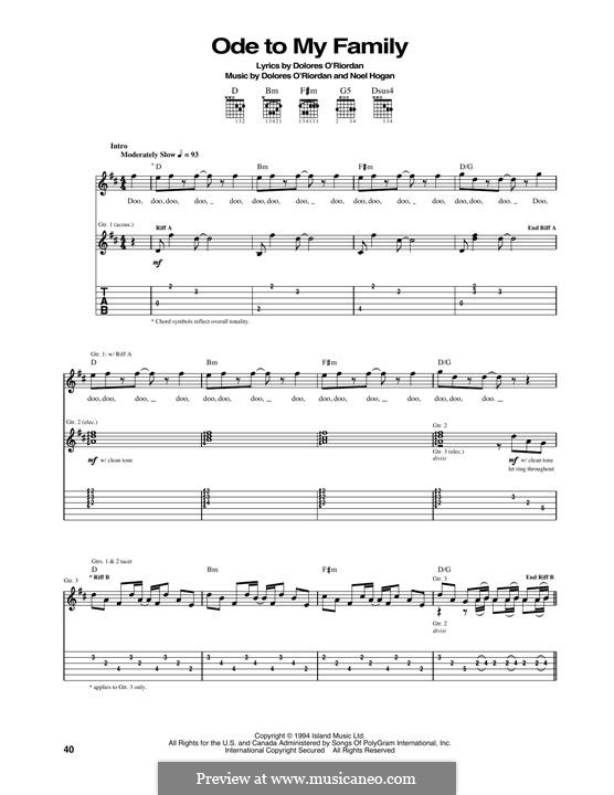 Ode to My Family (The Cranberries): For guitar with tab by Dolores O'Riordan, Noel Hogan