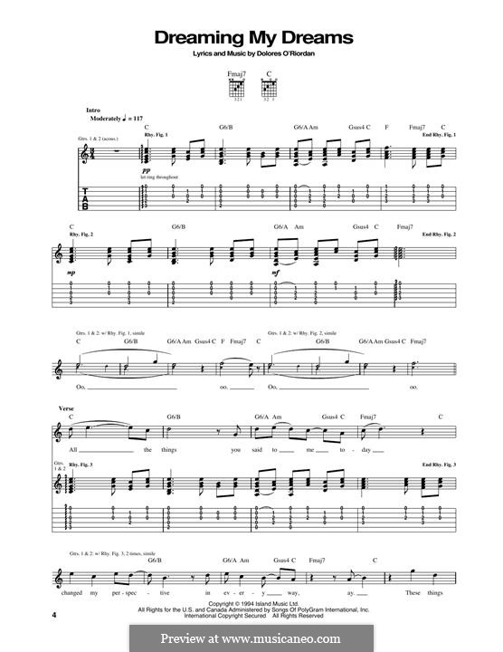 Dreaming My Dreams (The Cranberries): For guitar with tab by Dolores O'Riordan