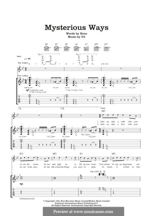 Mysterious Ways: For guitar with tab by U2