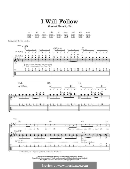I Will Follow: For guitar with tab by U2