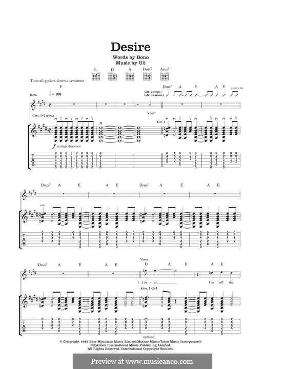 Desire: For guitar with tab by U2
