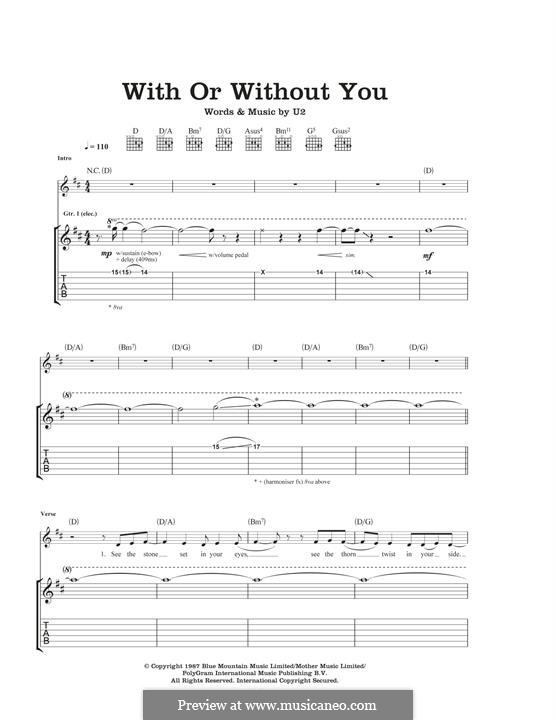 With or without You: For guitar with tab by U2