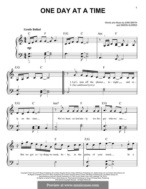One Day at a Time: For piano by Sam Smith, Simon Aldred