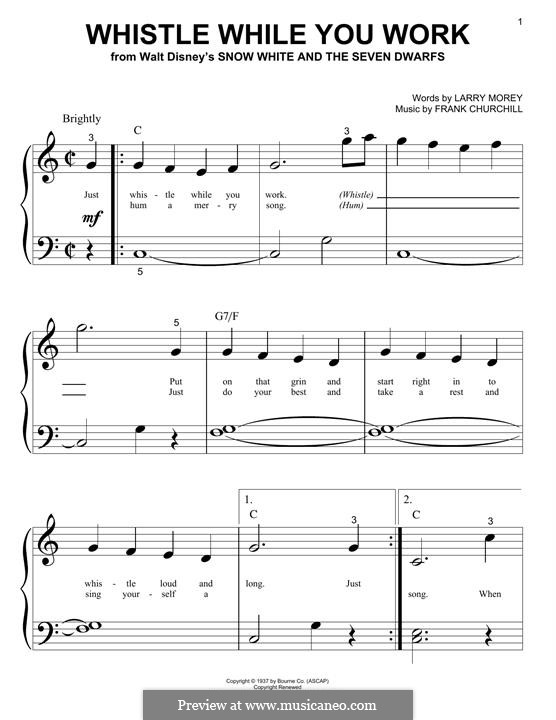 Whistle While You Work (from Snow White and The Seven Dwarfs): For piano by Frank Churchill, Larry Morey