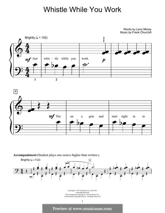 Whistle While You Work (from Snow White and The Seven Dwarfs): For piano by Frank Churchill, Larry Morey