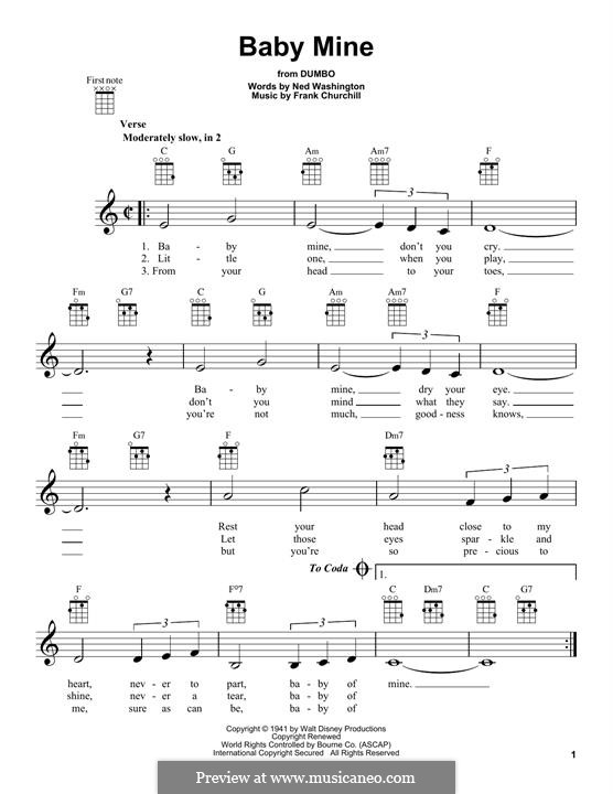 Baby Mine (from Walt Disney's Dumbo): For ukulele by Frank Churchill