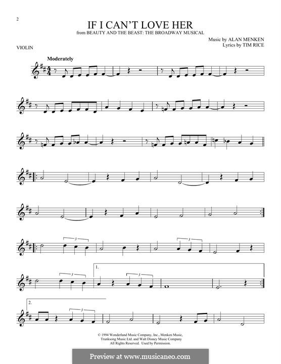 If I Can't Love Her (from Beauty and The Beast: The Broadway Musical): For violin by Alan Menken