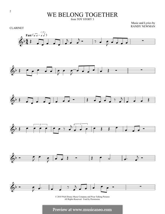 We Belong Together (from Toy Story 3): For clarinet by Randy Newman