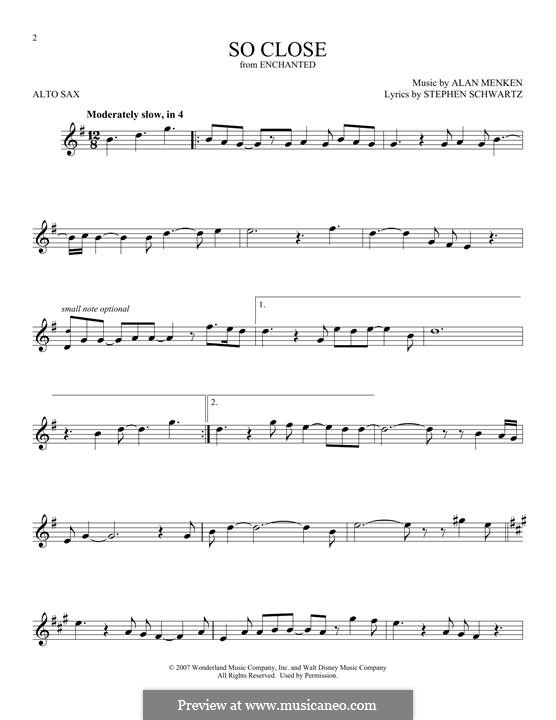 So Close (from Enchanted): For alto saxophone by Alan Menken