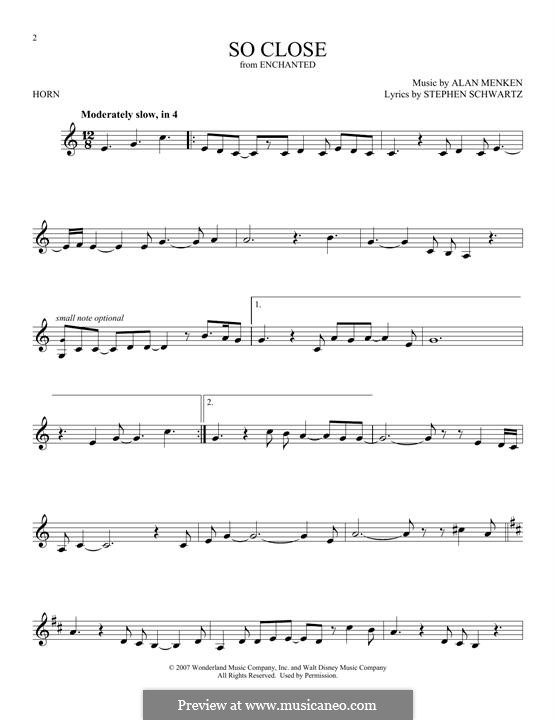So Close (from Enchanted): For horn by Alan Menken