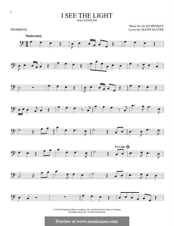 I See The Light (from Tangled): For trombone by Alan Menken