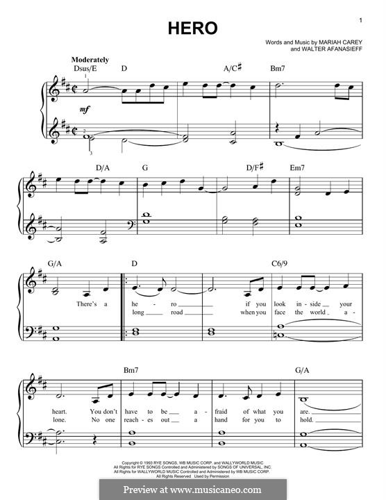 Hero: For piano by Mariah Carey, Walter Afanasieff