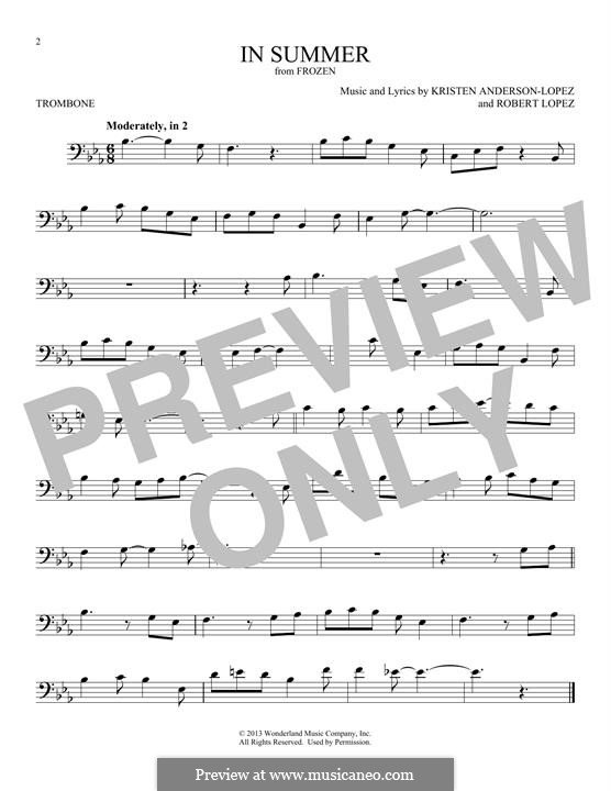 In Summer (from Frozen: The Broadway Musical): For trombone by Robert Lopez, Kristen Anderson-Lopez