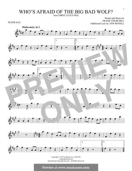 Who's afraid of the big bad wolf?: For tenor saxophone by Frank Churchill