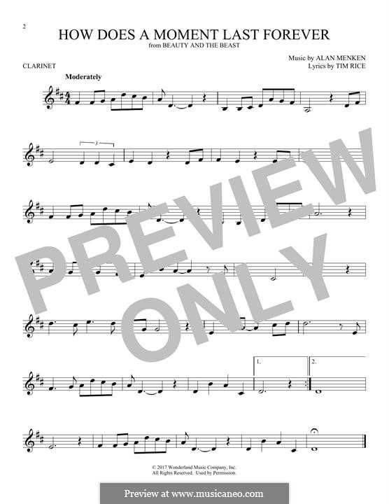 How Does a Moment Last Forever (Celine Dion): For clarinet by Alan Menken
