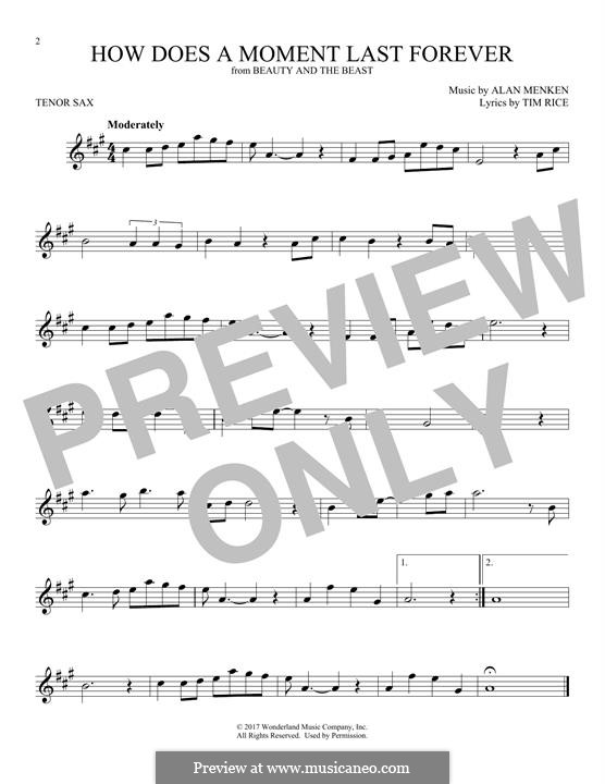 How Does a Moment Last Forever (Celine Dion): For tenor saxophone by Alan Menken