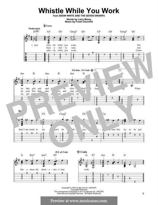Whistle While You Work (from Snow White and The Seven Dwarfs): For guitar with tab by Frank Churchill, Larry Morey