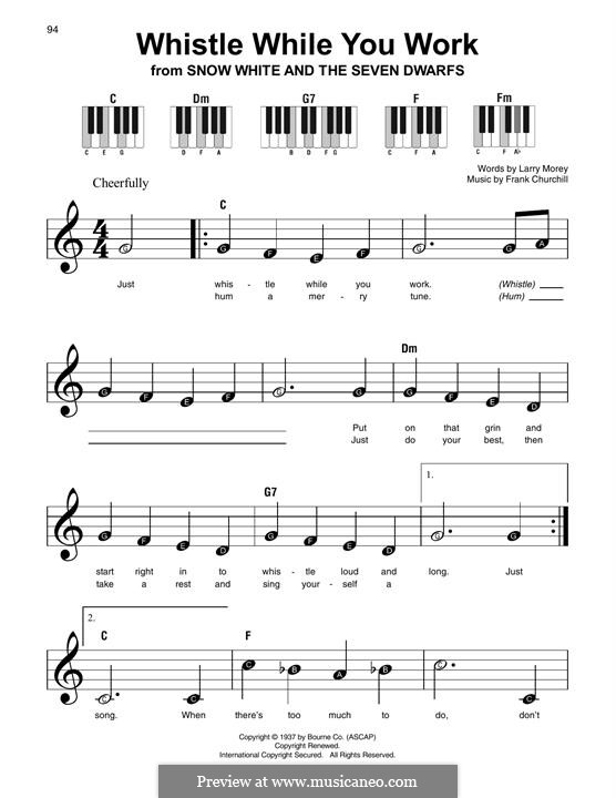 Whistle While You Work (from Snow White and The Seven Dwarfs): For piano by Frank Churchill, Larry Morey