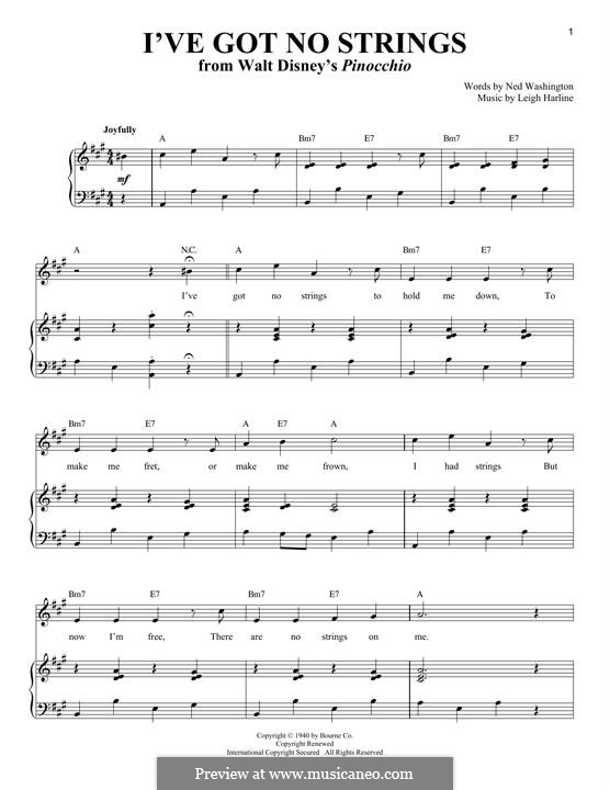 I've Got No Strings (from Walt Disney's Pinocchio): For voice and piano by Leigh Harline