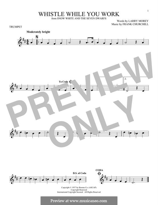 Whistle While You Work (from Snow White and The Seven Dwarfs): For trumpet by Frank Churchill, Larry Morey