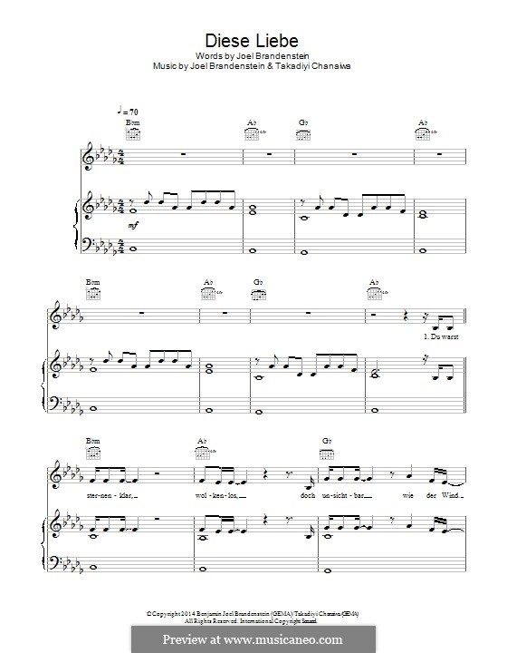 Diese Liebe by J. Brandenstein, T. Chanaiwa - sheet music on MusicaNeo