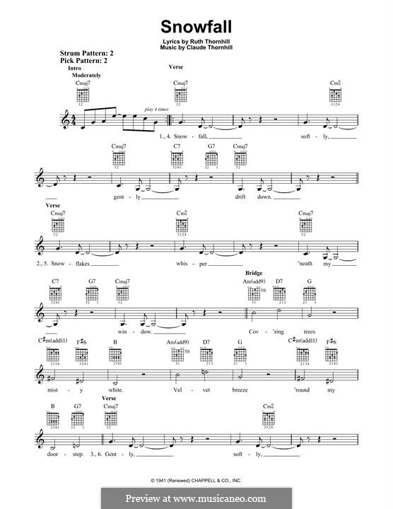 Snowfall (Tony Bennett): For guitar with tab by Claude Thornhill, Ruth Thornhill