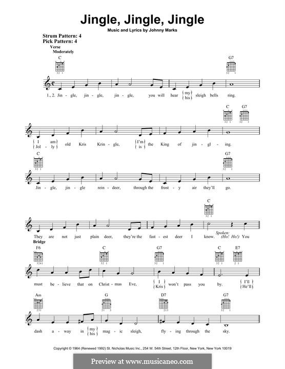 Jingle, Jingle, Jingle: For guitar with tab by Johnny Marks