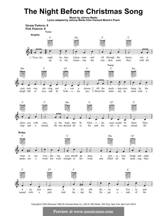 The Night Before Christmas Song: For guitar with tab by Johnny Marks