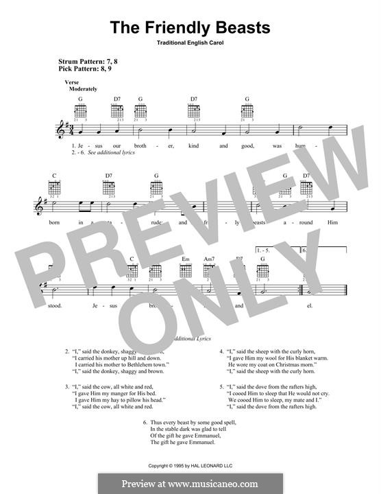 The Friendly Beasts: For guitar with tab by folklore