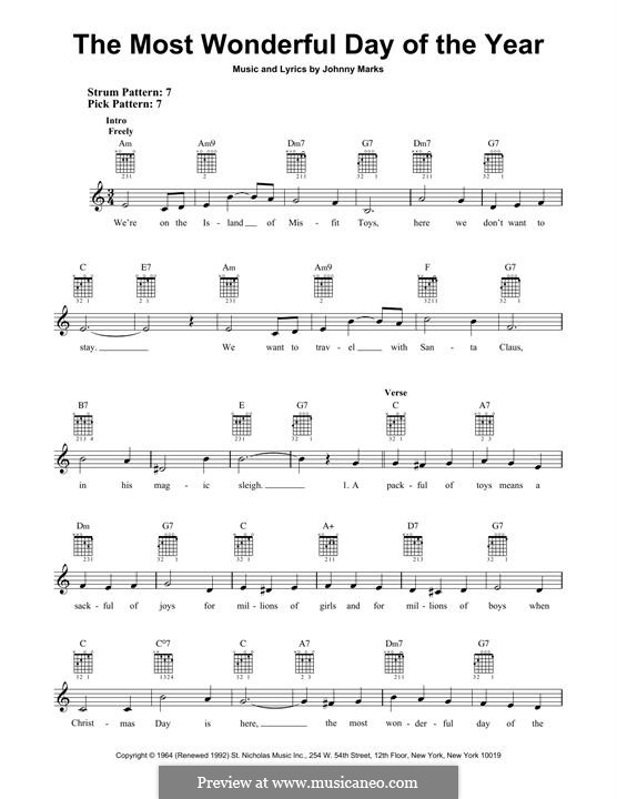 The Most Wonderful Day of the Year: For guitar with tab by Johnny Marks