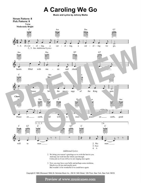 A Caroling We Go: For guitar with tab by Johnny Marks