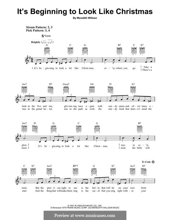 It's Beginning to Look a Lot Like Christmas (Perry Como): For guitar with tab by Meredith Willson