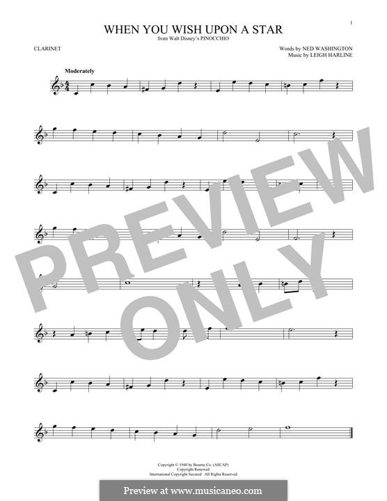 When You Wish Upon a Star (from Disney's Pinocchio): For clarinet by Leigh Harline