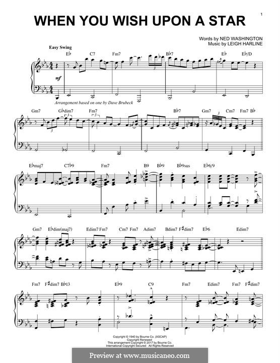 When You Wish Upon a Star (from Disney's Pinocchio): For piano by Leigh Harline