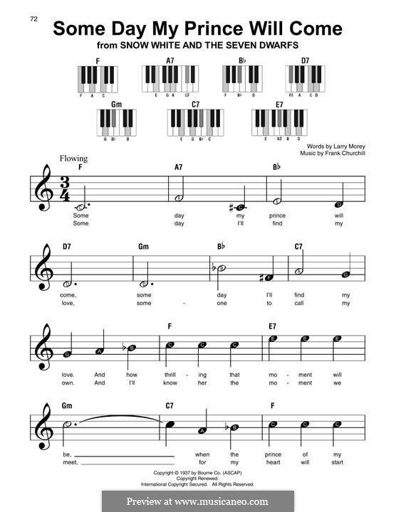 Some Day My Prince Will Come (from Snow White and The Seven Dwarfs): For easy piano by Frank Churchill