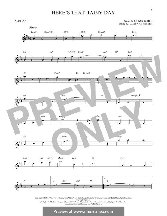 Here's That Rainy Day (Dionne Warwick): For alto saxophone by Jimmy Van Heusen