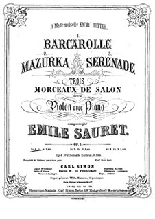 Barcarolle for Violin and Piano, Op.6 No.1: Barcarolle for Violin and Piano by Émile Sauret